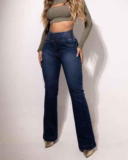 Stretchiga flarejeans med hög midja