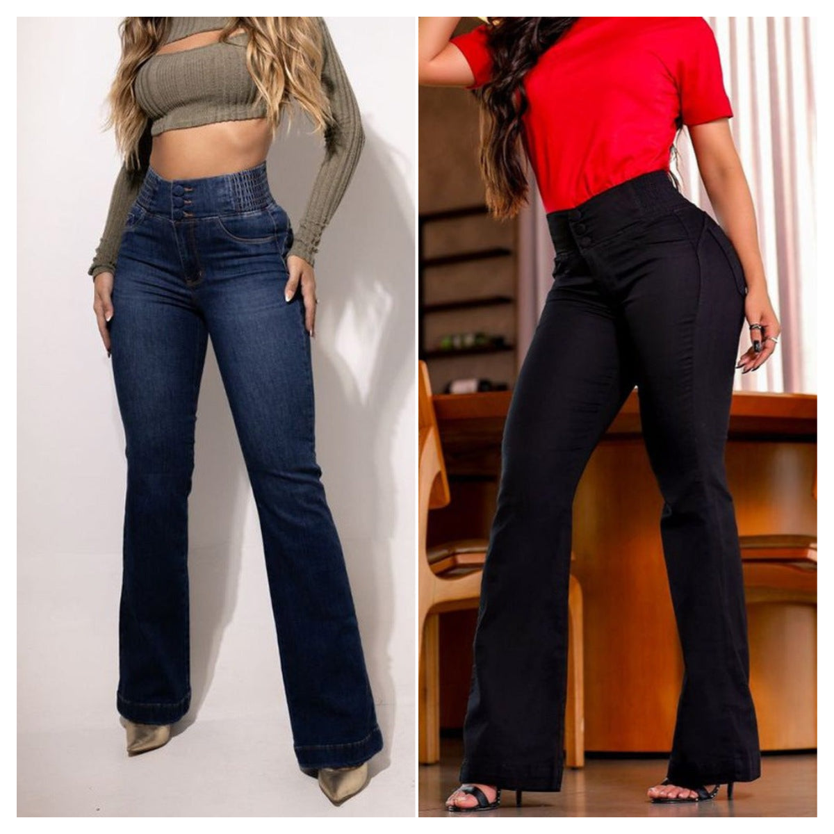 Stretchiga flarejeans med hög midja