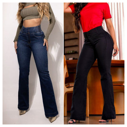 Stretchiga flarejeans med hög midja