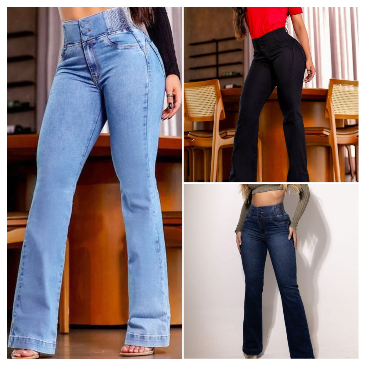 Stretchiga flarejeans med hög midja