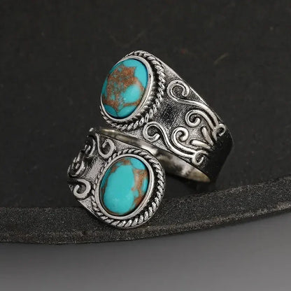 Elegant vintage-ring med turkos och korsmönster
