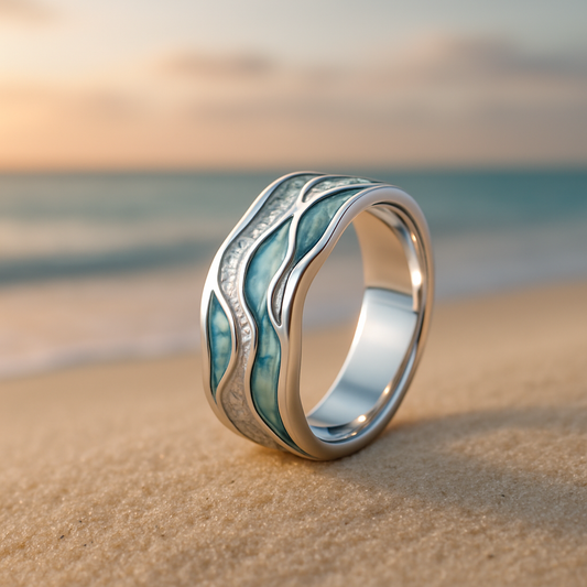 Elegant ring i turkos och silver med vågmönster