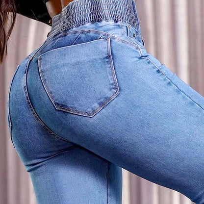 Stretchiga flarejeans med hög midja