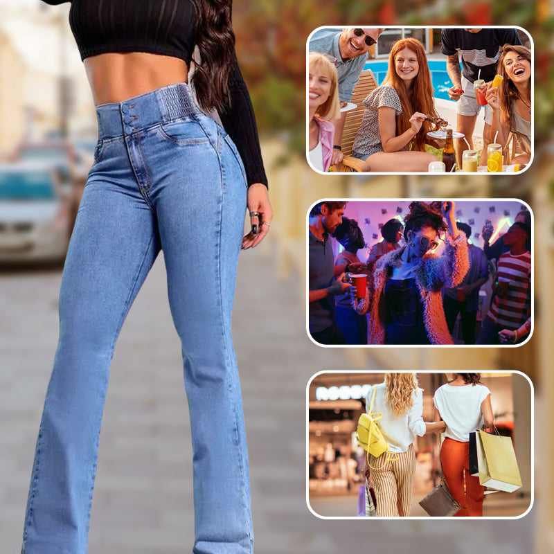 Stretchiga flarejeans med hög midja