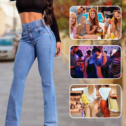 Stretchiga flarejeans med hög midja
