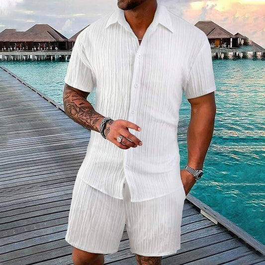 Set med lös skjorta och shorts för män