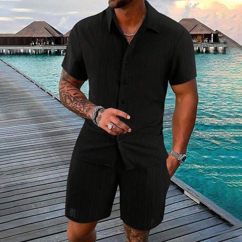 Set med lös skjorta och shorts för män