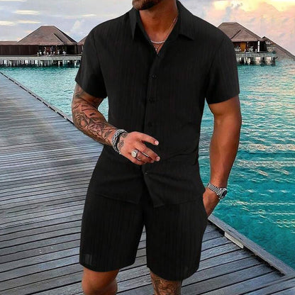 Set med lös skjorta och shorts för män