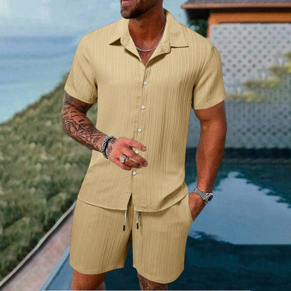Set med lös skjorta och shorts för män