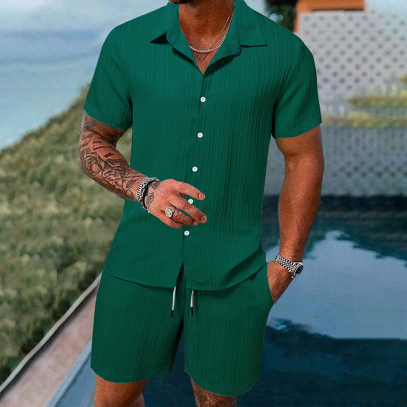 Set med lös skjorta och shorts för män