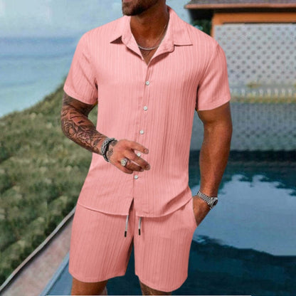 Set med lös skjorta och shorts för män