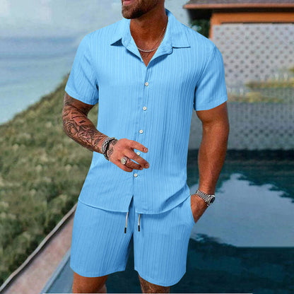Set med lös skjorta och shorts för män